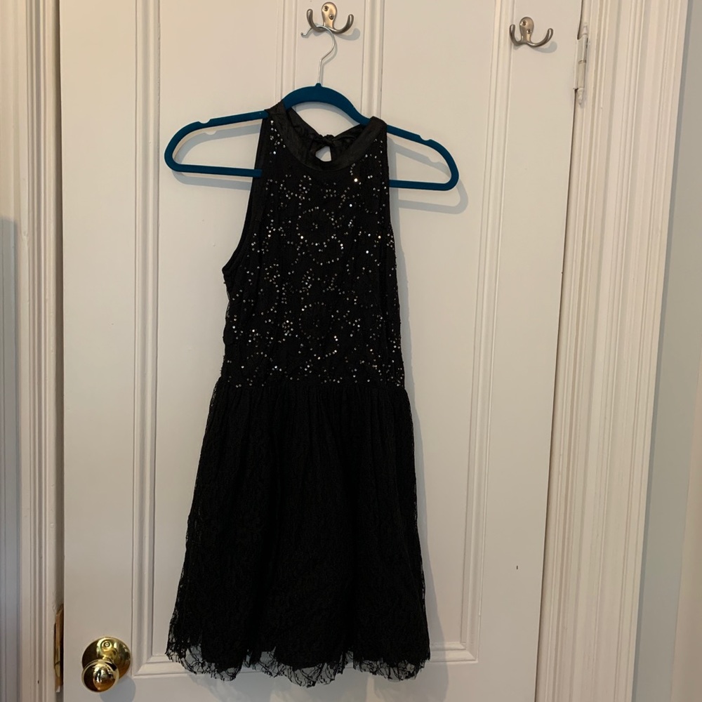 NWOT Topshop Sequined Lace Black Halter Dress